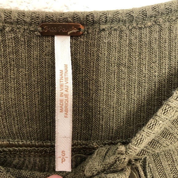 Free People Leo Henley Top Long Sleeve Waffle Knit Top Army Green Size Small - Picture 9 of 15